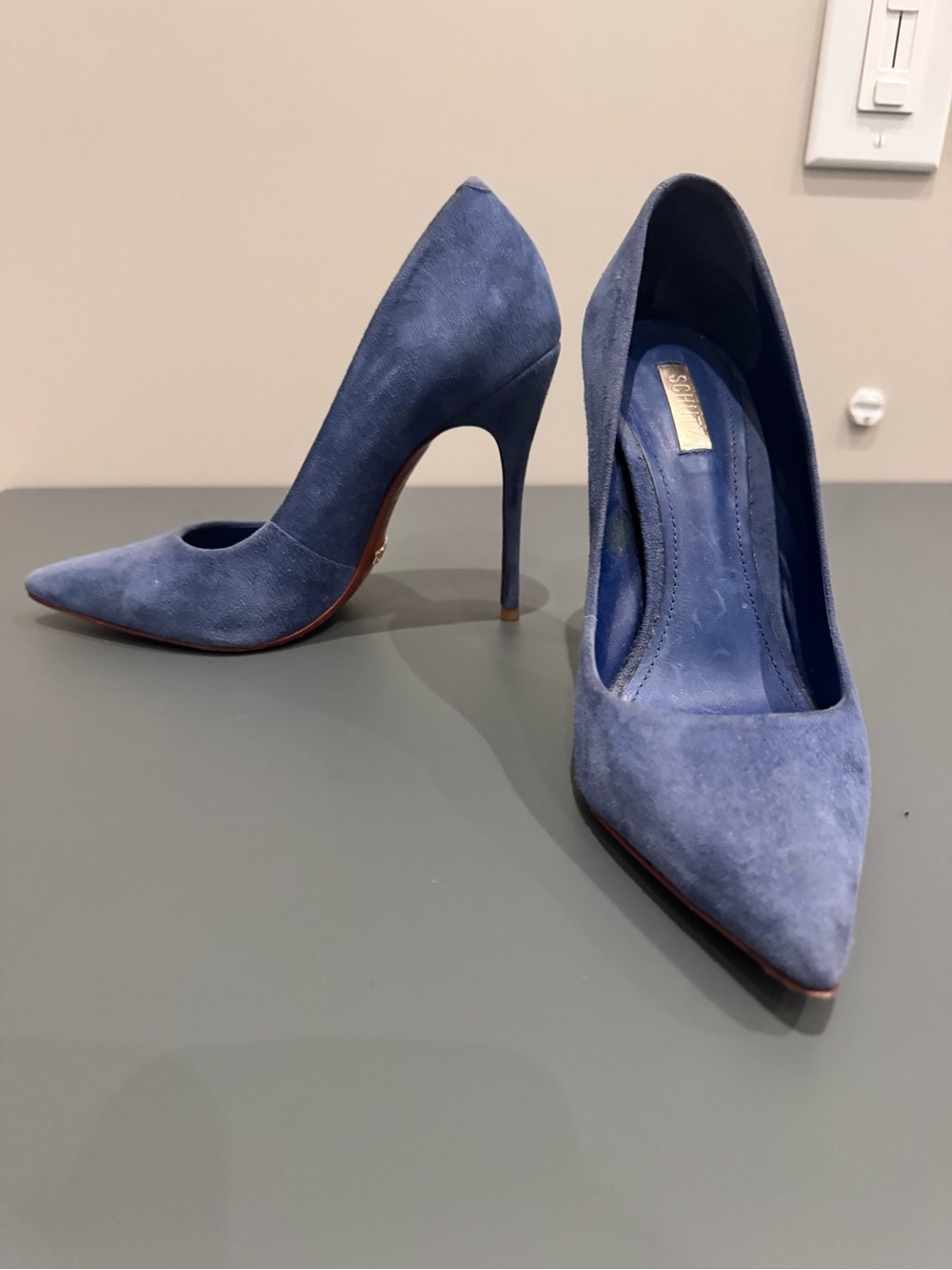 Blue Suede Pointed-Toe Stiletto Pumps